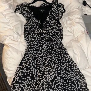 B/W Polka Dot Mini Dress w/ Ruffle Detail